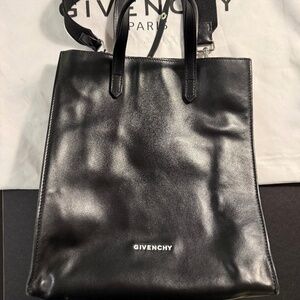 Givenchy Black Leather Tote Bag w/ Logo Strap